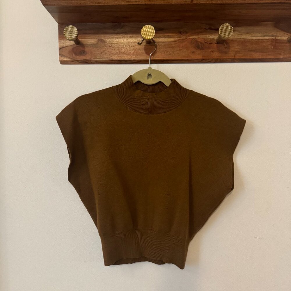 Leisurely Solid Pullover Sweater Vest in Light Brown - Picture 2 of 4